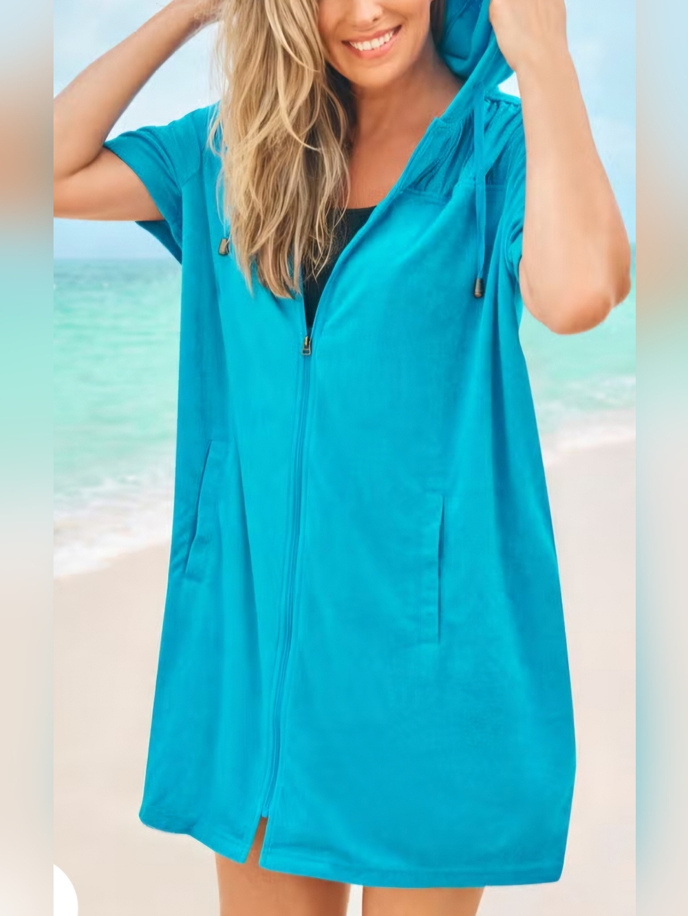 NWT Terry Hooded Zip Front Swim Coverup